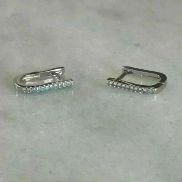 COPY - Sterling Silver Turquoise Crystal Pave Oval Hoop Earrings Brand New